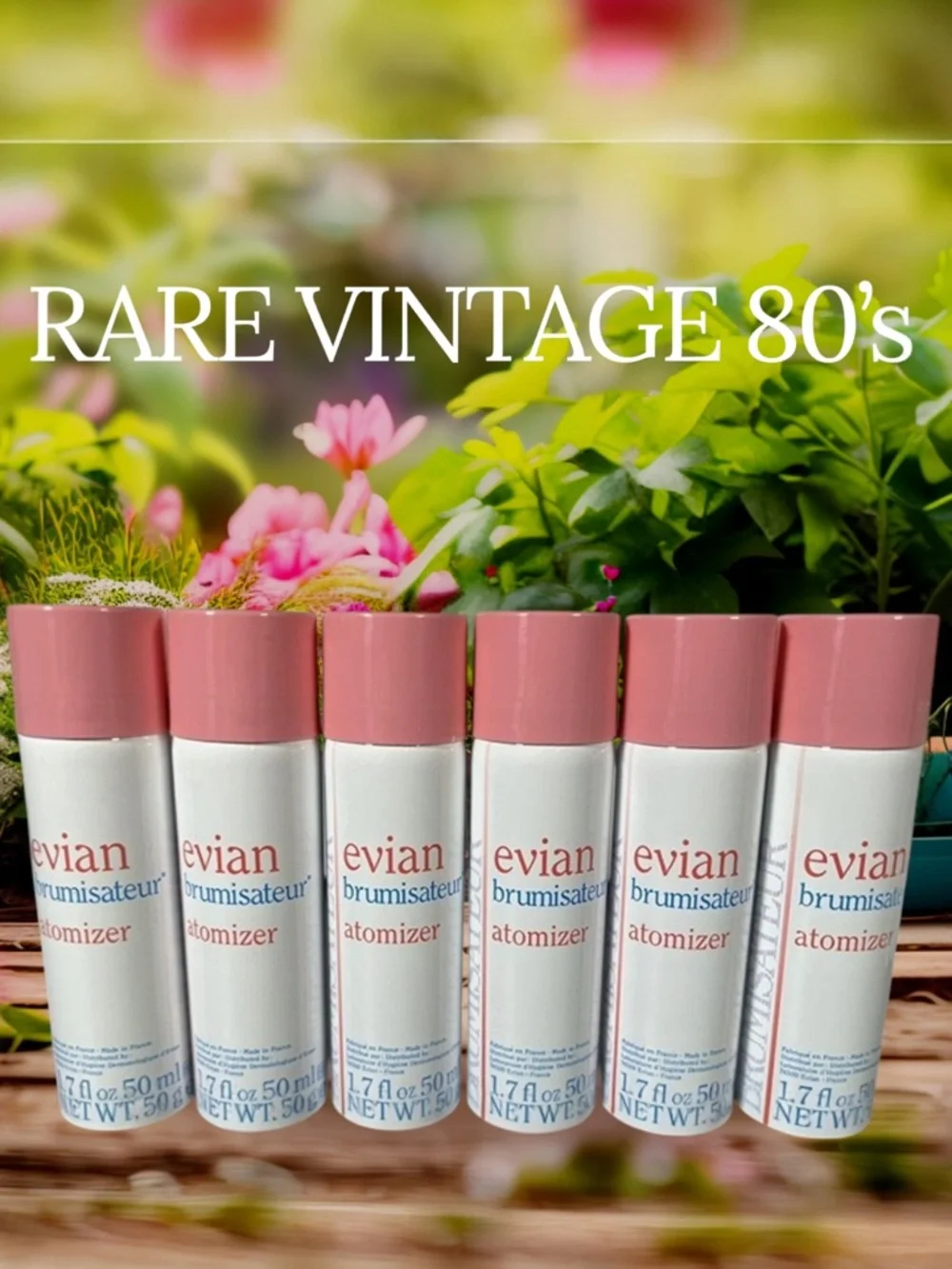 RARE VINTAGE 1980s Evian Brumisateur Atomizer Spray White Pink NEW 6 Pc Set